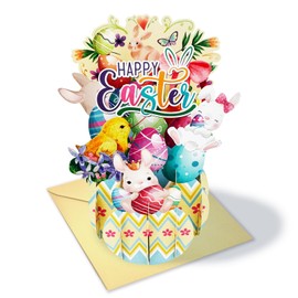 HEYINSHEN 3D Easter Pop Up Card Happy Easter Greeting Cards with Envelopes for Kids Wife Husband Sister 3D Popup Greeting Card Thank You Egg Bunny Cards Blank Notecard Funny Popup Bunny Card Religious