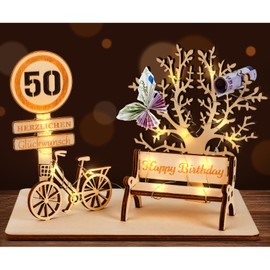I LOVE MOM Money Gift Birthday Wood, Bicycle Gift, DIY Three-Dimensional Trees Bench Decoration Numbers for Gifts, Weddings, Parties, Birthdays, Anniversaries (GYY-50)