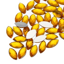 MECCANIXITY 50Pcs Acrylic Horse Eye Gems 7x15mm Flat Back Artificial Rhinestones for DIY Crafts Bead Wedding Party Face Painting Jewelry Making Yellow