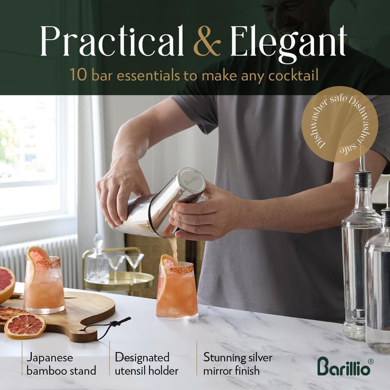 Barillio Elite Mixology Bartender Kit with Stand - Cocktail Shaker