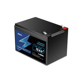 JBEIY LiFePO4 Lithium Battery 12V 15Ah - Built-in 15A BMS & LCD Voltage Meter & Grade A Cells, 4000+ Deep Cycles Lithium Battery Lightweight Rechargeable Batteries for Camping Light, Fish Finder