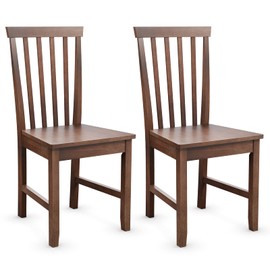 Giantex Wood Dining Chair Set of 2, Farmhouse Wooden Dining Side Chair with High Slat Back, Rubber Wood Legs, Armless Kitchen Chairs, Wood Dining Room Chairs