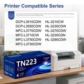 TN223 TN-223BK/C/M/Y Toner Cartridge Replacement for Brother TN 223 Black, Cyan, Magenta & Yellow Toner MFC-L3750CDW MFC-L3770CDW HL-L3290CDW HL-L3210CW HL-L3230CDW Printer TN2234PK