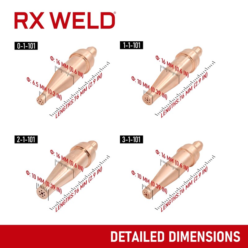 RX WELD 1-101 Acetylene Cutting Torch Tips, Size 0-3, Fit