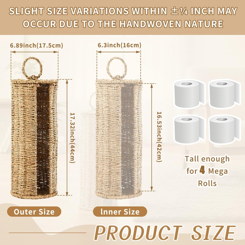Geiserailie 4 Mega Rolls Extra Seagrass Toilet Paper Storage, Wicker