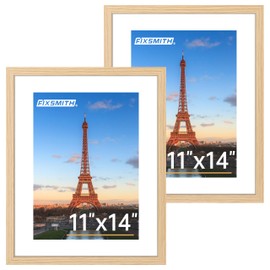 FIXSMITH 11x14 Picture Frame 2 Pack, Photo Frame with HD Plexiglass, Display Pictures 8x10 with Mat or 11x14 Without Mat, Natural Picture Frames Collage Wall Decor, Gallary Wall Frame