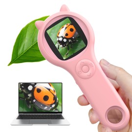 Ashfly Microscope for Kids - Portable Handheld Magnifying Glass for Kids - Mini Digital Microscope for Kids Educational Science Toys, Christmas Birthday Gifts for Age 3 4 5 6 7 8 Girls&Boys Pink