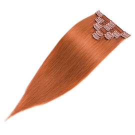 Hairro 14 Inch Clip in Hair Extensions Copper Auburn 100% Human Hair Thin Short Straight Human Hair Clip on Hairpieces 60g 8pcs 18 Clips Machine Weft for Women