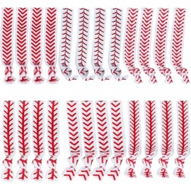 YKW 24 Pack Baseball Stitch Headbands Hair Ties No Crease Elastic Baseball Seam Hair Accessories for Women Girls Players - Team Gifts Baseball Party Favors Red White Baseball Ribbon Ponytail Holders