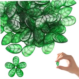 100Pcs Leaf Beads 0.39x0.71 Inch DIY Decorative Small Green Glass Leaf Beads for Jewelry Wind Chimes Craft Making Glass for Jewelry Making Green for