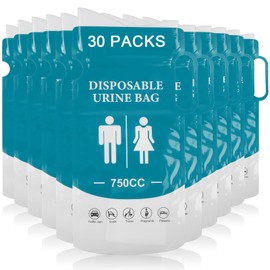 Urine Bags for On the Go, Pack of 30 Disposable Urine Bags 750 ml, Portable Urinal for Men Women, Pee Bag with Handle, Gel Urine Bag, Emergency Toilets for Travel, Camping, Travel, Travel, Traffic Jam