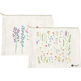 Floral Makeup Bag Aesthetic Flower Canvas Cosmetic Bags Small Flower Cosmetic Bag for Women Gift Wildflowers Travel Toiletry Bag Travel Pouch Make Up Bags Organizer Bag