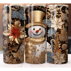 Unbranded Snowman 3D Christmas Gold Cup Tumbler Mug 20 oz Stainless Steel Custom Design