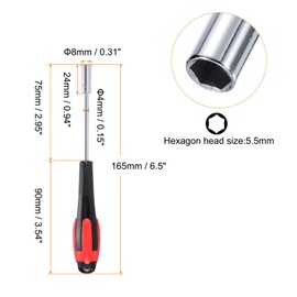 HARFINGTON 2pcs Metric Nut Driver 5.5mm Dia 75mm Shank Non-Magnetic 6 Point Hex Socket Screwdriver with Non-Slip Handle for Tightening and Loosening Fasteners