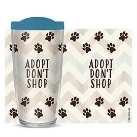 Adopt Don't Shop 16 ounce Thermal Insulated Travel Mug Tumbler With Blue Lid