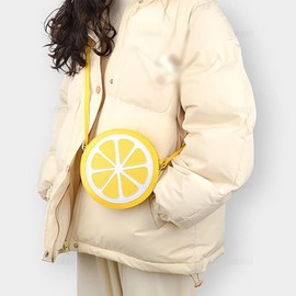 AUEAR, Lemon Lime Fruit Shaped Round Cute Fashion Personality Cross Body Bag Purse for Women Female, Yellow