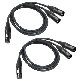 HUELAU 2Pack XLR Female to Dual XLR Male Y Splitter Cable, Female XLR to 2 Male XLR Y Cable,XLR Splitter 1 Female to 2 Male for Micphone Mixer Amplifier- 3.3Feet