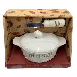 Rae Dunn Brie Baker, 'Happy Harvest' Brie Baker with 'Slice' Spreader, Acorn Lid Topper