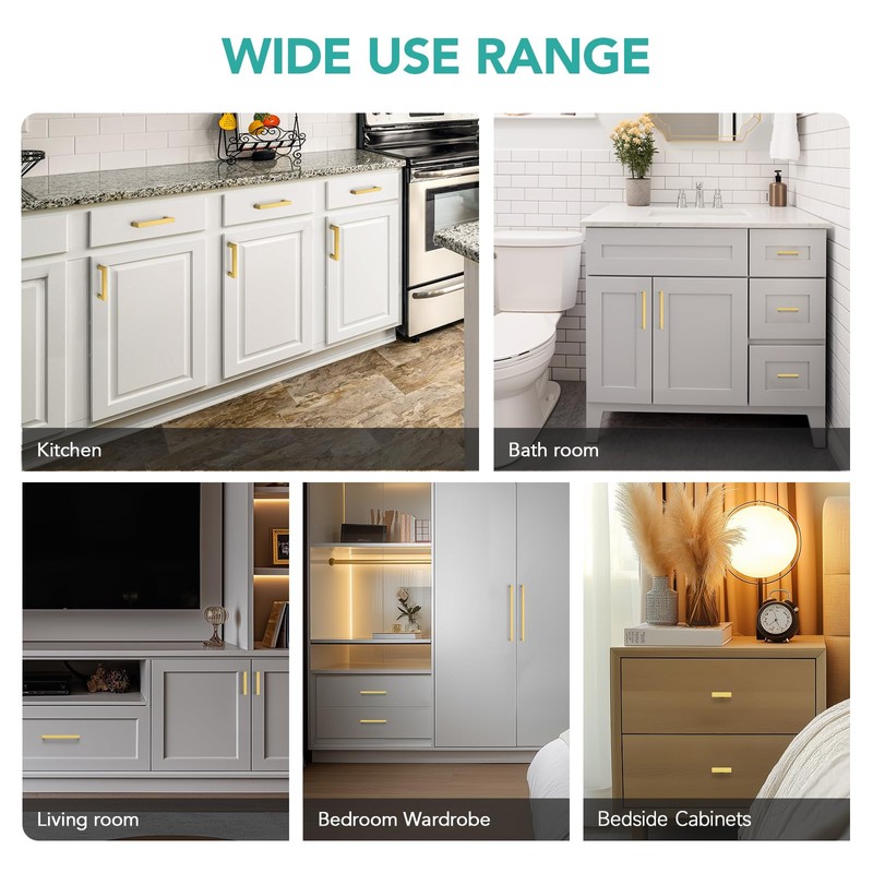 HOME EDIT 5 Pack Gold Square Kitchen Cabinet Handles 12-3/5