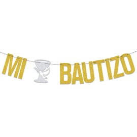 Silver Gold Glitter Mi Bautizo Banner, My Baptism Baby Shower Decorations, Mi Primera Comuniòn Bunting, Baptism Decorations, Christening Decorations for Boys/Girls Supplies
