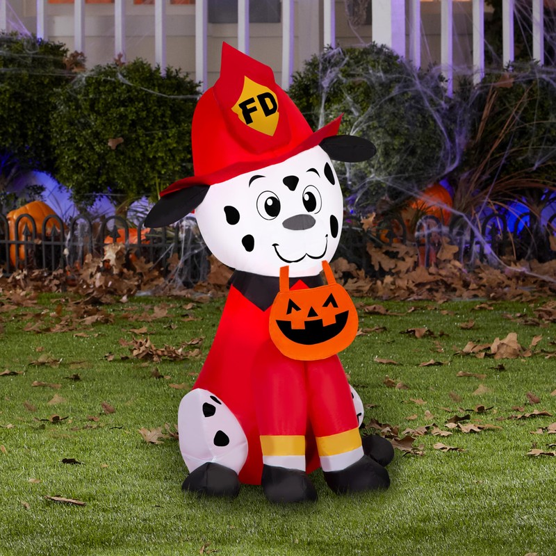 Gemmy Airblown Inflatable Firefighter Dog, 3.5 ft Tall, Multicolored