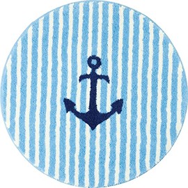 Erwin Müller Lefkada Maritime Bath Mat, Light Blue, Round 80 cm Diameter, Fluffy Soft Pile, Non-Slip, Suitable for Underfloor Heating (Other Sizes)