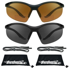 Bikershades Safety BIFOCAL Reading Sunglass +2.00 w/Strap Men Women Outdoor Sport Work Blue Blocking HD & Smoke
