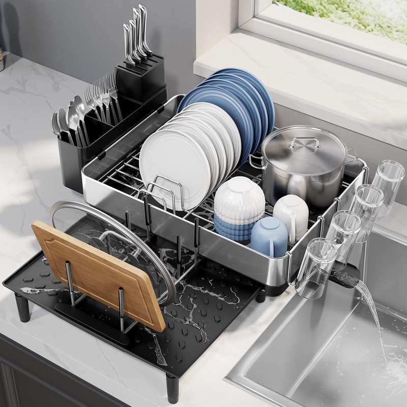 Urackify Dish Drying Rack for Kitchen Counter - Stainless Steel