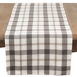 Saro Lifestyle Buffalo Plaid Table Runner, Grey, 16" x 120"