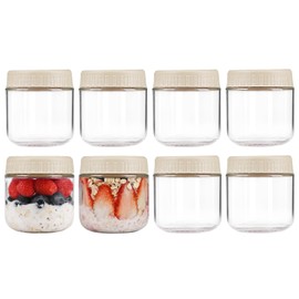 Overnight Oats Containers with Lids, 10oz Glass Jars with Lids 8 pcs, Apricot, Wide Mouth Mason jars for Salad, Yogurt, Snacks, Meal Prep