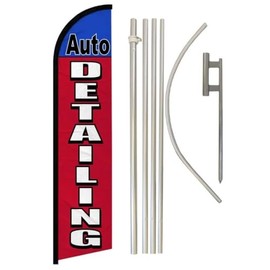 Alternative Novelties Auto Detailing Red & Blue 2.5'x11.5' Super Knit Polyester Advertising Windless Flag With Pole Kit