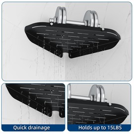 Neodrain Shower Shelf Stainless Steel Corner Shelf Shower Shelf Bathroom No Drilling with 2 Hooks for Shampoo Holder, Black
