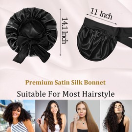 Silk Bonnet for Women Hair Bonnet for Sleeping Satin Sleep Cap for Black Women Curly Hair Braids，Black+Pink