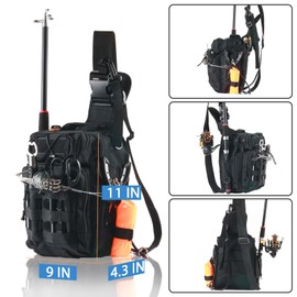 Aertiavty Compact Fishing Tackle Bag, Fishing Bag with Tackle Box and Rod Holder Outdoor Sport Fishing Backpack