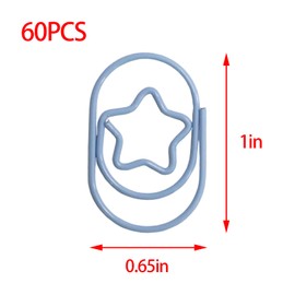 YUYUDEHM 60 PCS Star Shaped Paper Clips, Macaron Color Paper Clips for Office School Home Desk Organizers