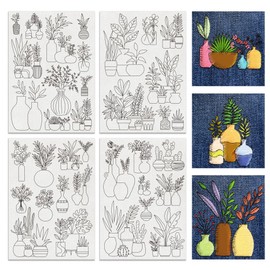 BENECREAT 4 Sheets 34 Pcs Vase Water Soluble Embroidery Pattern, Flower Stick and Stitch Embroidery Paper Wash Away Designs, Embroidery Starter for Beginners DIY Craft, Sewing Embroidery