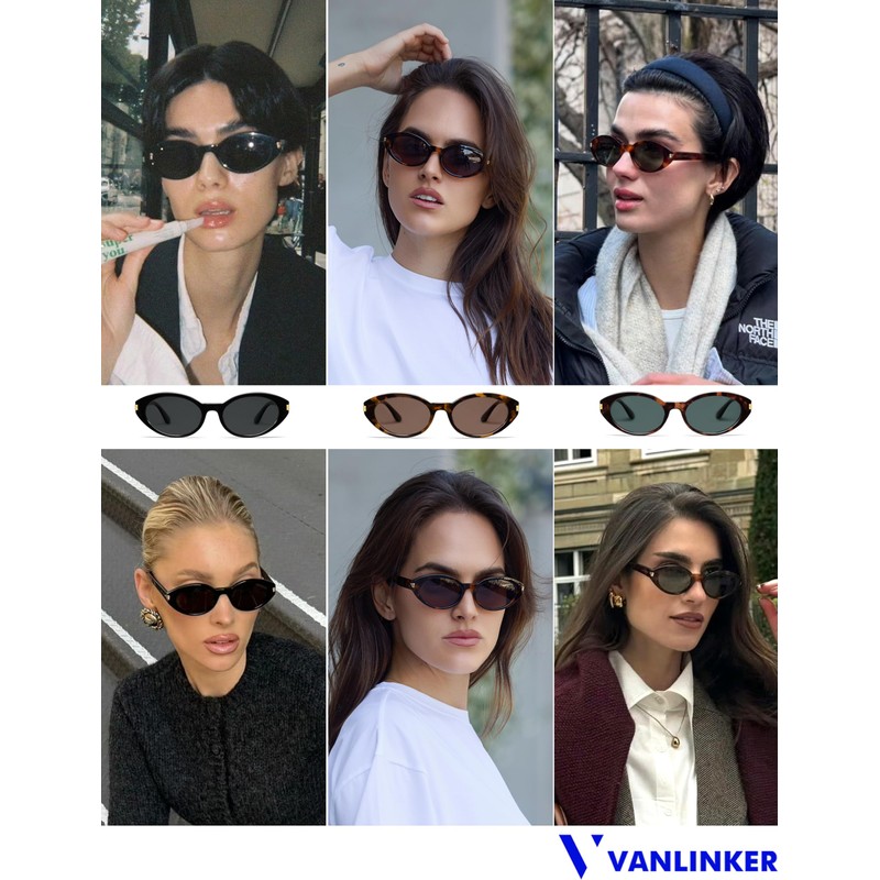 VANLINKER Polarized Retro Oval Sunglasses for Women Men Small Face