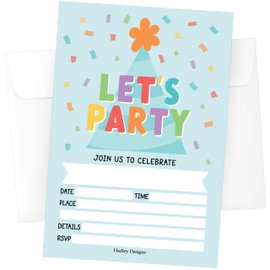 Hadley Designs 15 Colorful Birthday Invitations for Girls and Boys-Kids Birthday Invites-Doodle Style