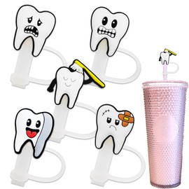 5Pcs Teeth Straw Covers Cap Toppers, Reusable Cute Drinking Straw Covers for Tumbler with 8mm/0.3in Diameter, Dust-Proof Straw Tips Lids