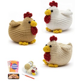 PAITIN Crochet Kit for Beginners Adults, Complete DIY Craft Yarn Kit with Step-by-Step Video Tutorials, Easy Handmade Art Projects Home Decor (Chicken)