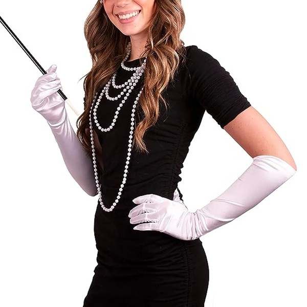 Kangaroo Long white Opera Party Gloves for Women -1920s 20s