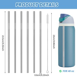 Laueob 6Pcs Metal Straw Replacement for Owala Water Bottle 40 oz,Reusable Stainless Steel Straws Compatible With Owala FreeSip Water Bottle,Replacement for Owala Straw Replacement,With Straw Cleaner
