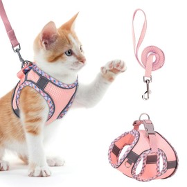 Brifit Cat Harness, Cat Harness with Lead, Escape Proof, Soft Harness for Cat with Reflective Strips, Adjustable Cat Vest, Cat Harness for Cats Puppy [Pink, XS]