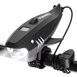 FUNWICT Bike Horn for Kids with Light 2-in-1, Electric Bicycle Horn & IPX5 Waterproof 400 Lumen Rechargeable Bike Headlight, Loud Bike Horn for Boys Girls Fits Most Bicycles Scooter (Black)