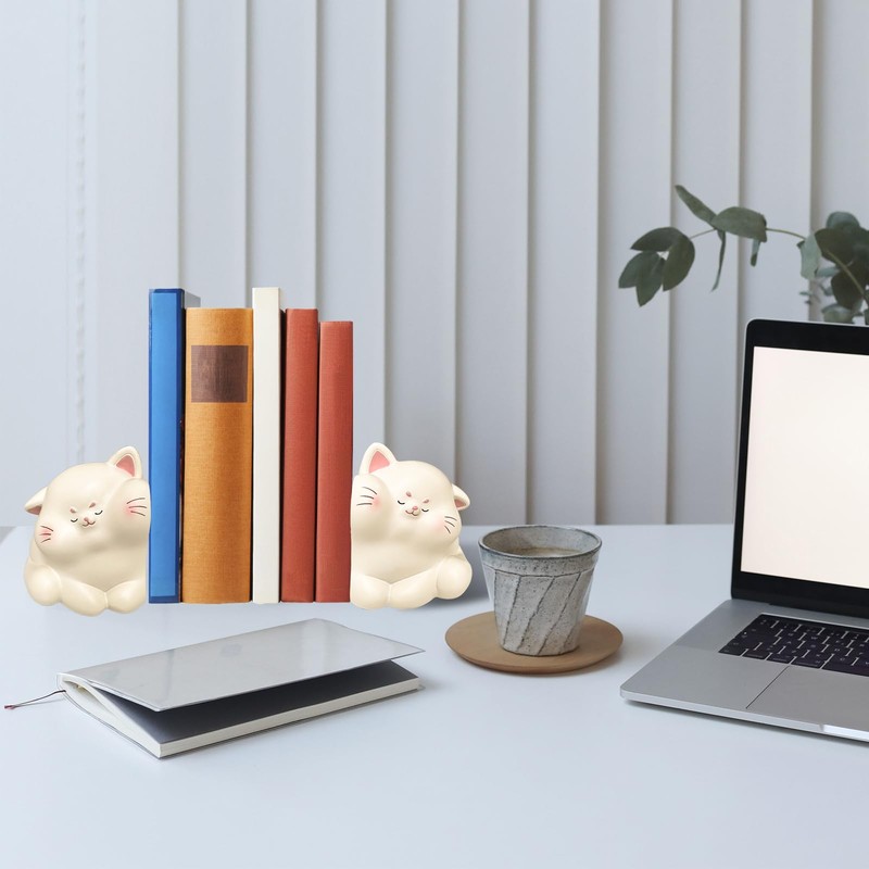 White Cat Decorative Bookends Cute Cat Hug Shape for Organising