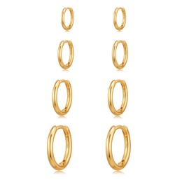 JUANKIKI 4 Pairs Gold Hoops Earrings for Women 14K Gold Plated Small Gold Hoop Earrings Hypoallergenic Cartilage Sleepers Huggie Tiny Hoop Earrings Set 6/8/10/12mm