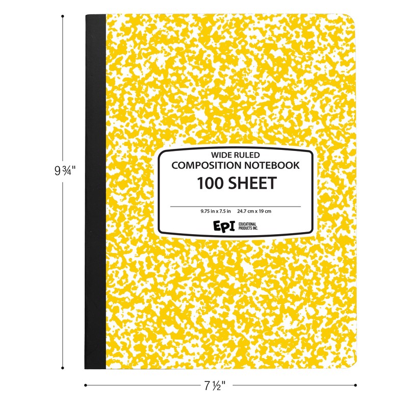 EPI Wide Ruled Marble Composition Notebook, Yellow, 100 Sheet, 4-Pack