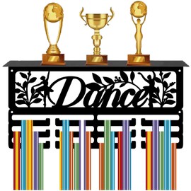 CREATCABIN Dancer Medal Holder Medal Hanger Medal Rack Display Wall Mounted Hanging Awards with Trophy Shelf 4 Rows Hold 70+ Medals Gift for Dancer Balet Dancing Winner Medalists 15.7x7.9 Inch Black