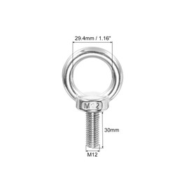 PATIKIL M12 x 30 mm Lifting Shoulder Eye Bolt, Pack of 2 304 Stainless Steel Threaded Eyelet with Nuts and Washers for Hanging Hammock Items