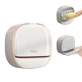 Soap Dishes, Bathroom Soap Box, Wall Mount Soap Container With Lid,Soap Bar Case,Soap Holder with Drainage,Soap Dish for Shower (Pearl white)